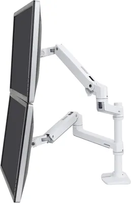 Productafbeelding van LX verticaal stapelbare dubbele monitorarm - VESA - Bureausteun - Voor 2 monitoren tot 24 inch - 3-2 - 9-1kg per stuk - Wit (45-492-216)