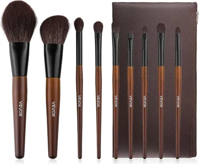 Productafbeelding van VEVOR Make-up Pinselset, 9-delig, professionele make-up set voor foundation, oogschaduw, met synthetische borstelharen, zachte natuurvezels, ergonomische houten handgrepen, reisetui