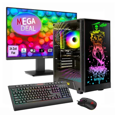 Produktbild von GAMEMAX Gaming-PC MegaDeal Rockstar Komplett-SET 2742 AMD Ryzen 5 5500 16GB RAM 480GB SSD RTX 5050 Windows 11 + MSI PRO MP2412 LED-Monitor 60cm (24")