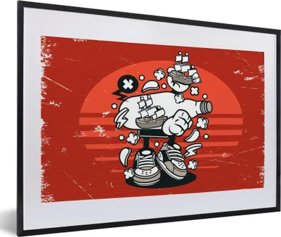 Produktbild von MuchoWow® MuchoWow® Gerahmtes Poster Vintage - Boot - Flasche 60x40 cm - Poster mit zchwarzem Bilderrahmen - Schlafzimmer - Plakat in Rahmen - Drucken