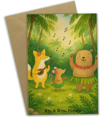 Produktbild von Mr. & Mrs. Panda Glückwunschkarte Waldtiere Aloha Design - Weiß - Geschenk, Klappkarte, einladungskarten, Musik, vatertagskarte, dankeskarten, Hase, Lustige Sprüche, Bär