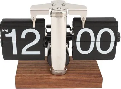 Productafbeelding van Retro flip klok - automatische digitale 12 uur klok - houten basis - gemakkelijk af te lezen