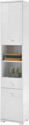 Produktbild von Hochschrank Badschrank Beistellschrank Bad Seitenschrank Badmöbel "Peter I" Weiß / Weiß tiefzieh Hochglanz