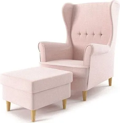 Produktbild von Ohrensessel Milo mit Hocker - Farben zur Auswahl -Sessel für Wohnzimmer & Esszimmer Skandinavisch - Relax Sessel aus Webstoff - FARBE: HELLPINK