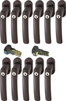 Produktbild von ABUS FG200 B abschließbarer Fenstergriff, braun im Set 11 Stück