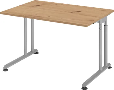 Produktbild von bümö Schreibtisch Serie-Z - Gestell: Silber, Nachbildung: Asteiche, Größe:  120 x 80 cm