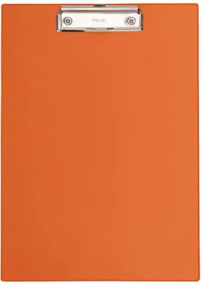 A plain studio shot of an orange clipboard.