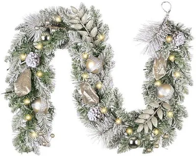 Productafbeelding van Kerstslinger met sneeuw en verlichting, 152 cm