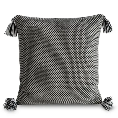 Imagen del producto de Funda de cojín Eurofirany con borlas, color negro y crema, 45 cm x 45 cm