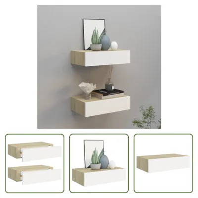 Obrázek produktu pro The Living Store Nástěnné police se zásuvkami 2 ks. Dubový vzhled bílý 40x23,5x10cm