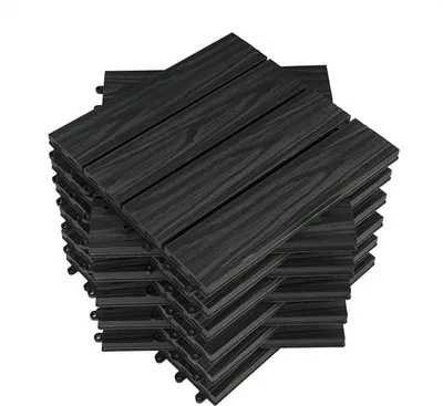 Produktbild von WOLTU 11 x Premium WPC Terrassenfliesen 3D Holz Optik mit Relief, Balkonfliesen Garten Fliesen Bodenbelag Anthrazit, 30x30cm (1 m²)
