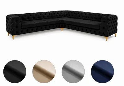 Produktbild von Ecksofa Moet L-Form schwarz 323x323 cm groß – Wohnlandschaft modern, gesteppt, Bonellfederkern, frei stellbar