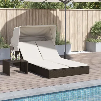 Immagine prodotto di vidaXL Lettino doppio con tetto e cuscini in poly rattan marrone