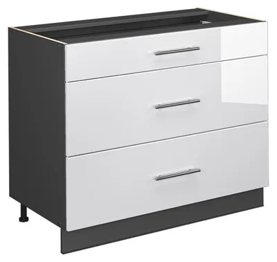 Image de Meuble cuisine Vicco Fame-Line Blanc Haute brillance/Anthracite 100cm sans PT, Model 61629