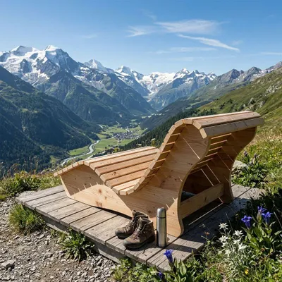 Produktbild von Holzliege Waldsofa Wellenliege Relaxliege "Sigi" Gartenliege Massivholz Lärche abgeschrägt 100cm Himmelsliege