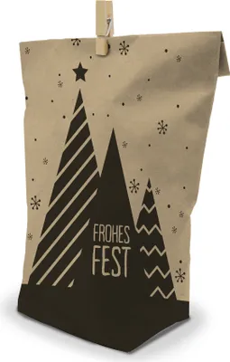 Produktbild von itenga Geschenktüte Frohes Fest 17x26cm braun schwarz - 24 Tüten und Klammern