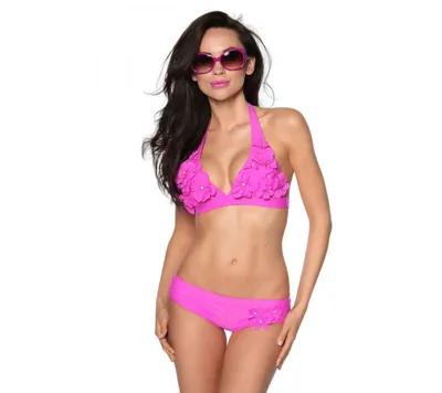 Produktbild von Triangel-Bikini 12897 Blümchen-Bikini Set mit Strass-Steinen: BH-Top Slip, pink, Gr. XL
