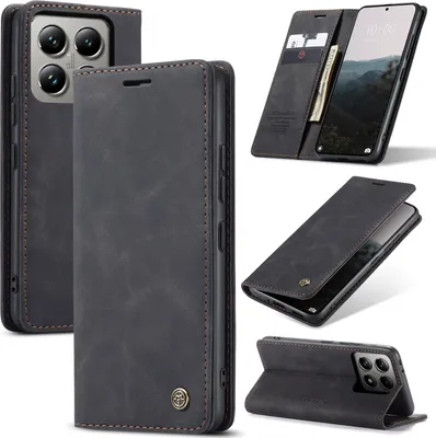 Obrázek produktu pro Pouzdro pro Xiaomi 14T Pro, RetroPolyuretanKožené Pouzdro s Funkcí Stojánku černé