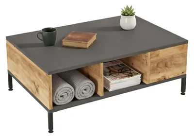 Produktbild von Dmora Couchtisch Lemie 90x60x33,1 cm Braun Eiche, 3 Fächer Rechteckige Form
