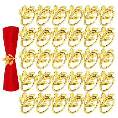 Produktbild von hochwertige metall serviettenringe blatt design, 30 goldene ringe,Serviettenschnallen für dinnerpartys und feiertage