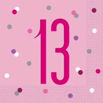 Produktbild von 16 Servietten rosa & silber Zahl 13