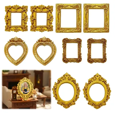 Mini-Fotolijst, 10er-Set, Barock, Kunstharz, gold, 5 x 6 cm, Vintage
