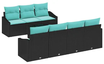 Immagine prodotto di vidaXL Set di divani da giardino, 8 pezzi, colore nero e turchese, in rattan sintetico