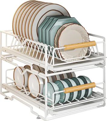 Produktbild von Heikoeco®Geschirrständer Deluxe Ausziehbarer geschirrständer,abtropfgestell geschirr 30X40X33 cm weiß,(Ausziehbarer Geschirrständer + Schalenstände)