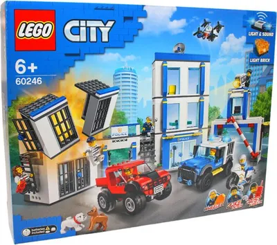 Produktbild von LEGO 60246 City Polizeistation, Polizei-Spielzeug, Set mit LKW, Motorrad, Polizeigebäude sowie Sound- und Leuchtsteinen, Kinderspielzeug