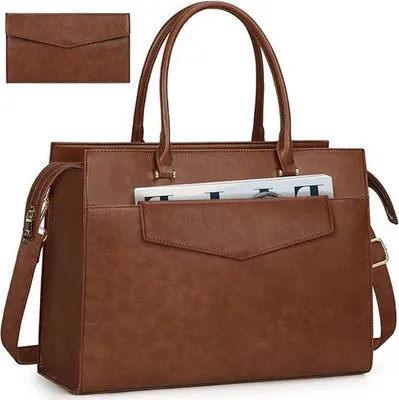 Produktbild von Famanu Laptoptasche 15,6 Zoll - Vintage Braun, große Tragetasche für Büro und Schule