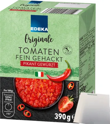Produktbild von Edeka Originale Tomaten fein gehackt pikant gewürzt (390g Packung) + usy Block