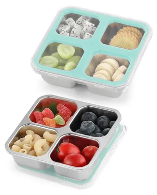 Obrázek produktu pro Omgoods – Sada 2 krabiček na oběd (bento box) s 4 přihrádkami – Opakovaně použitelné nádoby na svačinu
