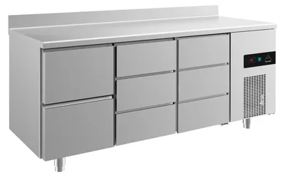 Produktbild von Gastro Kühltisch | Edelstahl | 8 Schubladen | Aufkantung | 1865 x 700 x 850 mm | -2 / +8 °C | 474 Liter