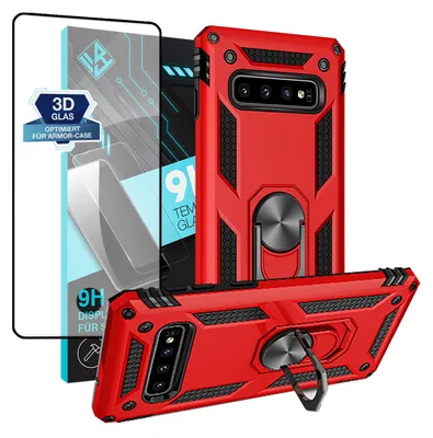 Produktbild von Armor Outdoor Handyhülle für Samsung Galaxy S10 Handy Panzer Case Schutzhülle mit 9H Displayglas Displayschutz Farbe: Rot
