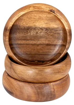 Productafbeelding van Snackschaal houten schaal - Acaciahout - 10 x 3 cm - Set van 3 - Rond