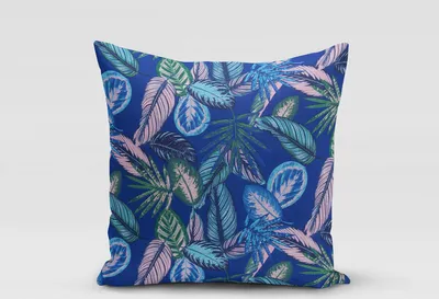 Produktbild von SCHÖNER LEBEN. Kissenhülle Dschungelpflanzen blau grün rosa Größe 80x80cm (HxB) 80x80cm (HxB) Größe