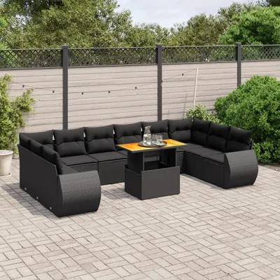 Produktbild von 11-tlg. Garten-Sofagarnitur - mit Kissen Schwarz Poly Rattan - Gartenmöbelset 3272364