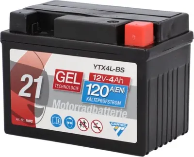Produktbild von Cartec Gel Motorradbatterie YTX4L-BS 4Ah 120A
