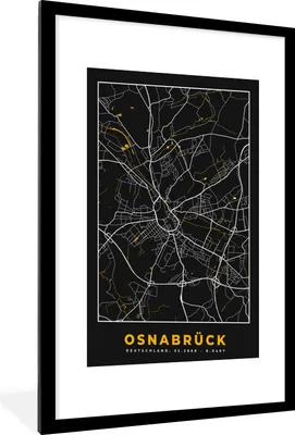 Produktbild von MuchoWow® Gerahmtes Poster Osnabrück - Gold - Karte - Stadtplan - Deutschland 60x90 cm - Poster mit Schwarzem Bilderrahmen Wandposter Rahmen Foto Bilder - Dekoration - Wandposter Wohnzimmer - Hochwertig