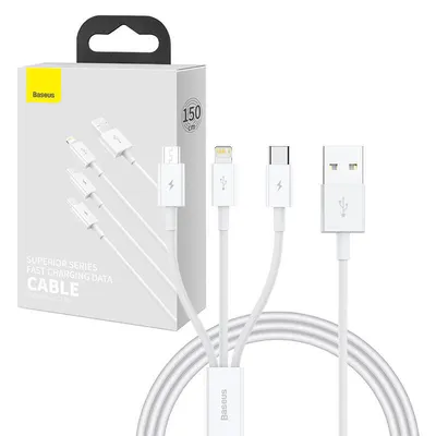 Obrázok produktu pre Baseus SUP0003529, 1 m, USB A, USB C/Micro USB-A/Lightning, USB 3.2 Gen 1 (3.1 Gen 1), Biela
