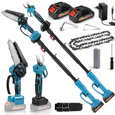 Produktbild von 4-IN-1 Akku Hochentaster Kettensäge & Astschere mit Teleskop - Bürstenlos 25mm Baumschere, 6 Zoll Kettensäge mit 1,7m Teleskopstange, 2 x 2,0Ah Akkus