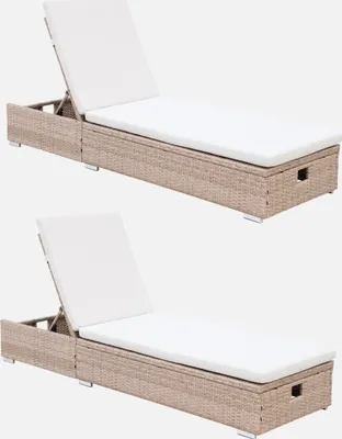 Immagine prodotto di Set 2 lettini prendisole in resina intrecciata di poliestere, Beige