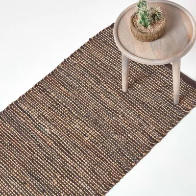 Produktbild von HOMESCAPES Teppichläufer Madras braun – Handgewebter Teppich aus Hanf und , 66x200 cm