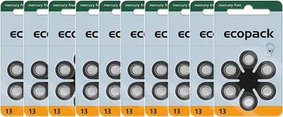 Zdjęcie produktu dla Varta 10x ecopack rozmiar 13 baterie do aparatów słuchowych 6 blistr...