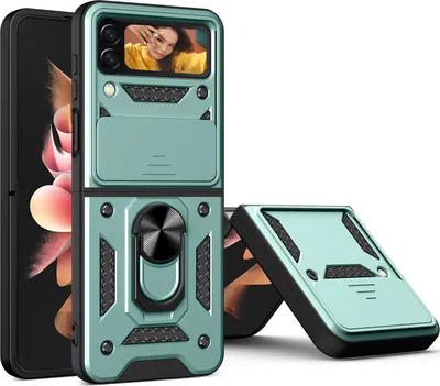 Produktbild von Samsung Galaxy Z Flip4 Hülle mit Magnetische Ring Ständer Halter Dia Kameraschutz TPU Bumper Silikon Schutzhülle für Samsung Galaxy Z Flip 4 5G Grün