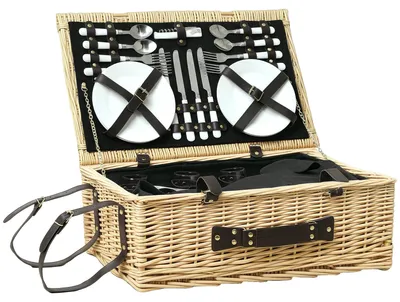 Produktbild von Picknickkorb aus Weidenholz Picknickkoffer für 4 Personen mit Isoliert Kühlfach Besteck Set Naturholz