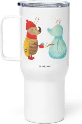Produktbild von Mr. & Mrs. Panda To-Go-Becher Nachtfalter Schneemann - Weiß - Geschenk, Kaffee-Thermobecher, Teetasse, Schnee, Weihnachten, Thermobecher, Winterzeit, Winter