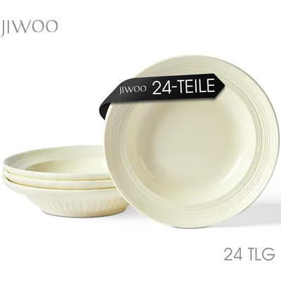 Produktbild von Teller set 24er Ø20,4 cm Keramik Suppenteller Pastateller Speiseteller Suppenschalen für 24 Personen Tiefteller set Mikrowellen- und Spülmaschinenfest