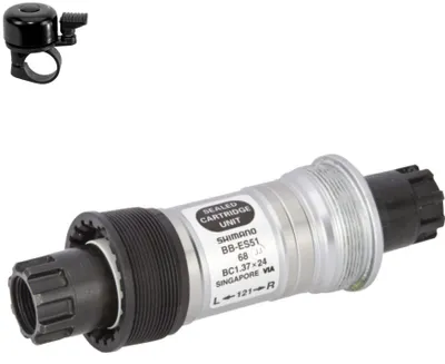 Produktbild von maxxi4you Shimano Fahrrad Innenlager BB-ES51-E Octalink 68mm / 121mm inkl. maxxi4you Fahrradklingel