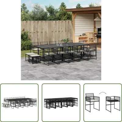 Produktbild von The Living Store 15-tlg. Garten-Essgruppe mit Kissen Schwarz Poly Rattan